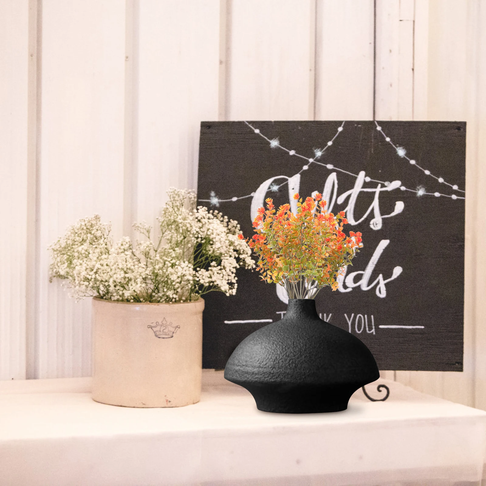 

5 Pcs Ornament Plastic Flower Eucalyptus Leaves Bouquet Potted Plant Simulated Leaf Faux Garland Greenery Office