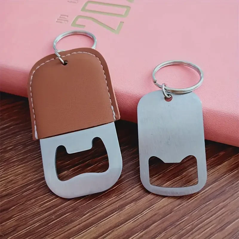 Stainless Steel Bottle Opener With PU Leather Case, Keychain Bottle Opener, For Beer, Wine, Juice Opening, For Bar, Pub,