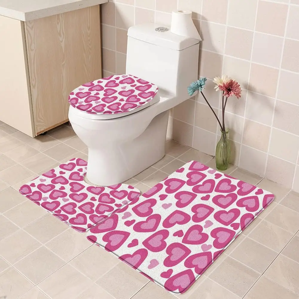 Foam Bathroom Rug, Shower Mat, Hearts Valentine's Day, Heart Pattern With Vibrant Colours And Various Sizes, Non-Slip Mat