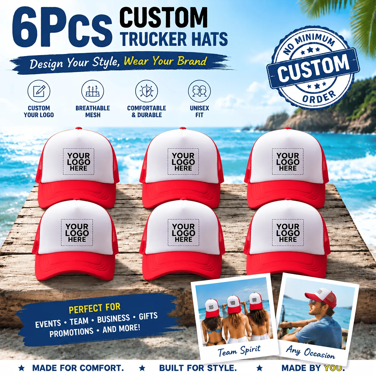 Set of 6 Custom Halloween Trucker Hats – Personalized Mesh Baseball Caps with Custom Logos; Ideal for Team Events, Gifts, view 6