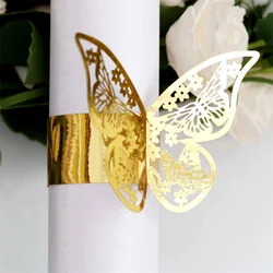 50pcs Disposable Napkin Rings 3D Butterfly Paper Napkin Buckles Napkin Bands For Birthday Party Wedding Table Decoration Supply