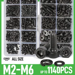 Kit surtido de tornillos hexagonales 126/1140, M2, M2.5, M3, M4, M5, DIN912, 12,9, juego de tuercas y pernos Allen métricos