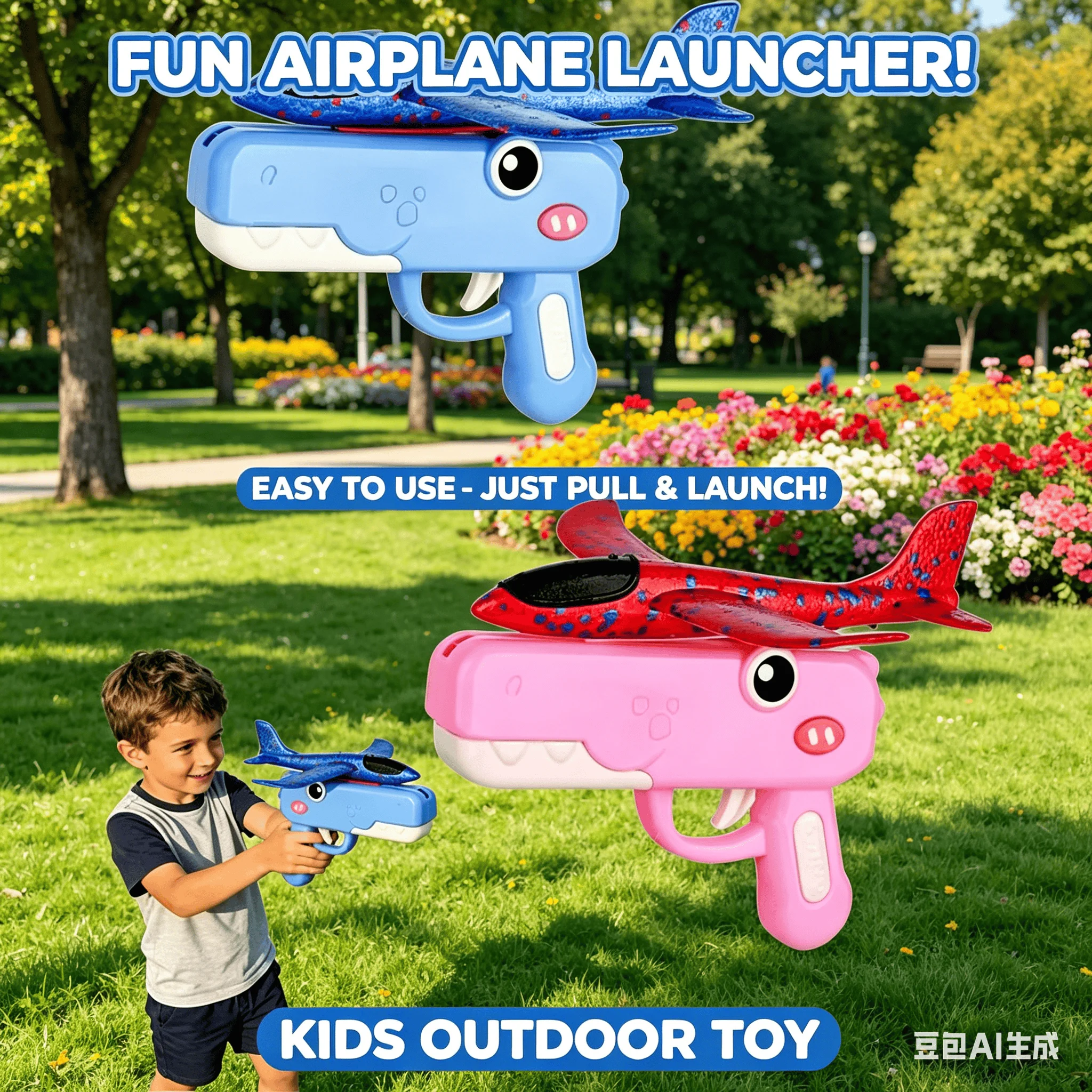 Party Games Easy Kids - ชุดปืนยิงเครื่องบินของเล่นสำหรับเด็ก พร้อมเครื่องบินโฟม ของเล่นยิงเครื่องบินกลางแจ้ง เกมส์สนุกๆ สำหรับเล่นในสวนหลังบ้าน ใช้งานง่าย