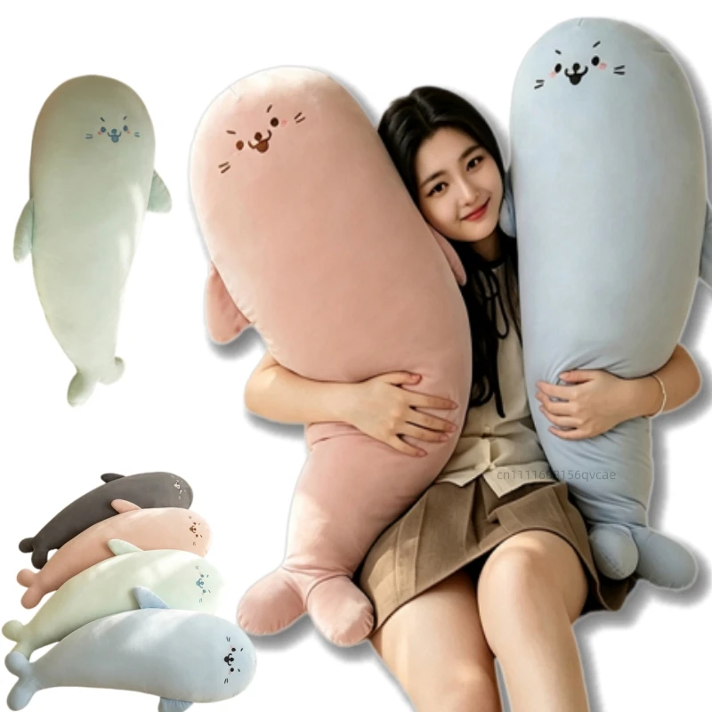 100/130cm Kawaii Creative Huge Seal Plush Doll Ice Silk Cooling Effect Long Pillow Otter Stuffed Animal Home Decor Gift For Kids