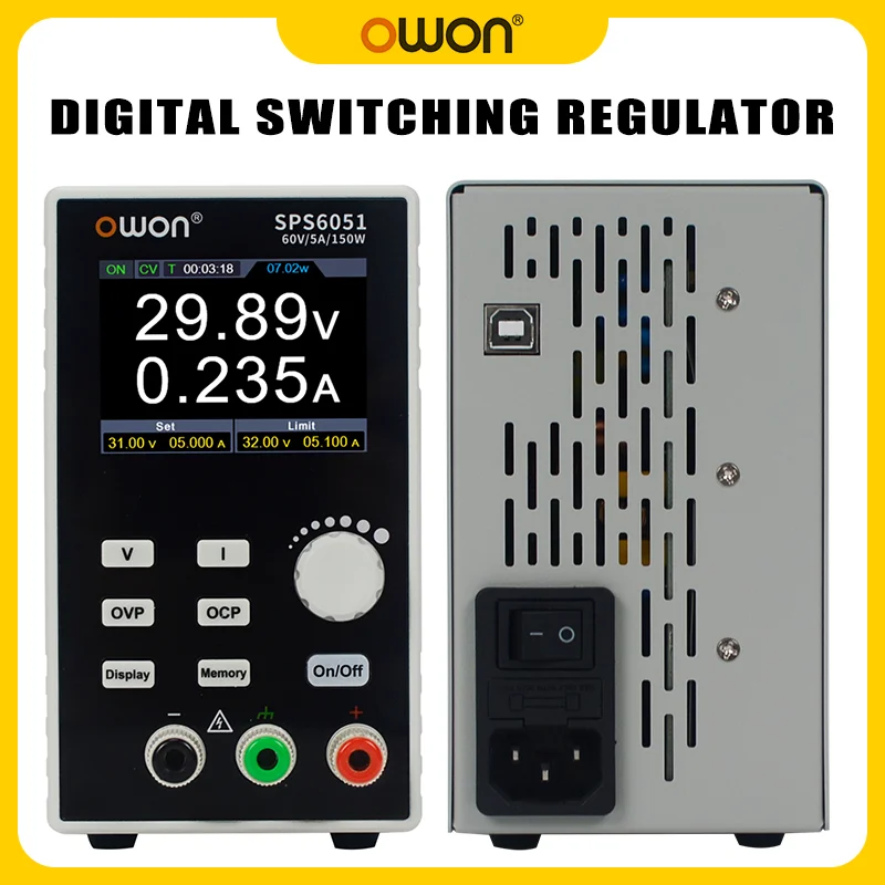 OWON SPS3081 SPS6051 Programmable DC Power Supply With 4 1/2 Digital Meter, Digital Switching Regulator 2.8-inch TFT LCD Display