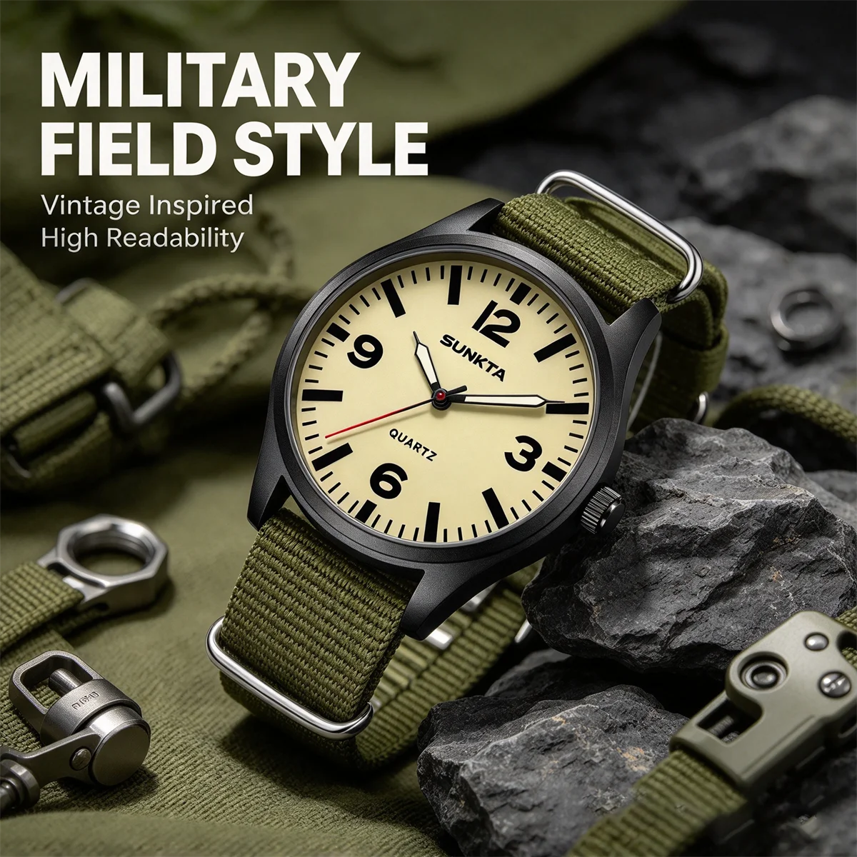 SUNKTA 2026 Top Luxury Mens Watch Fashion Casual Quartz Wristwatches Luminous 30M Waterproof Nylon Watches Men Gifts Reloj