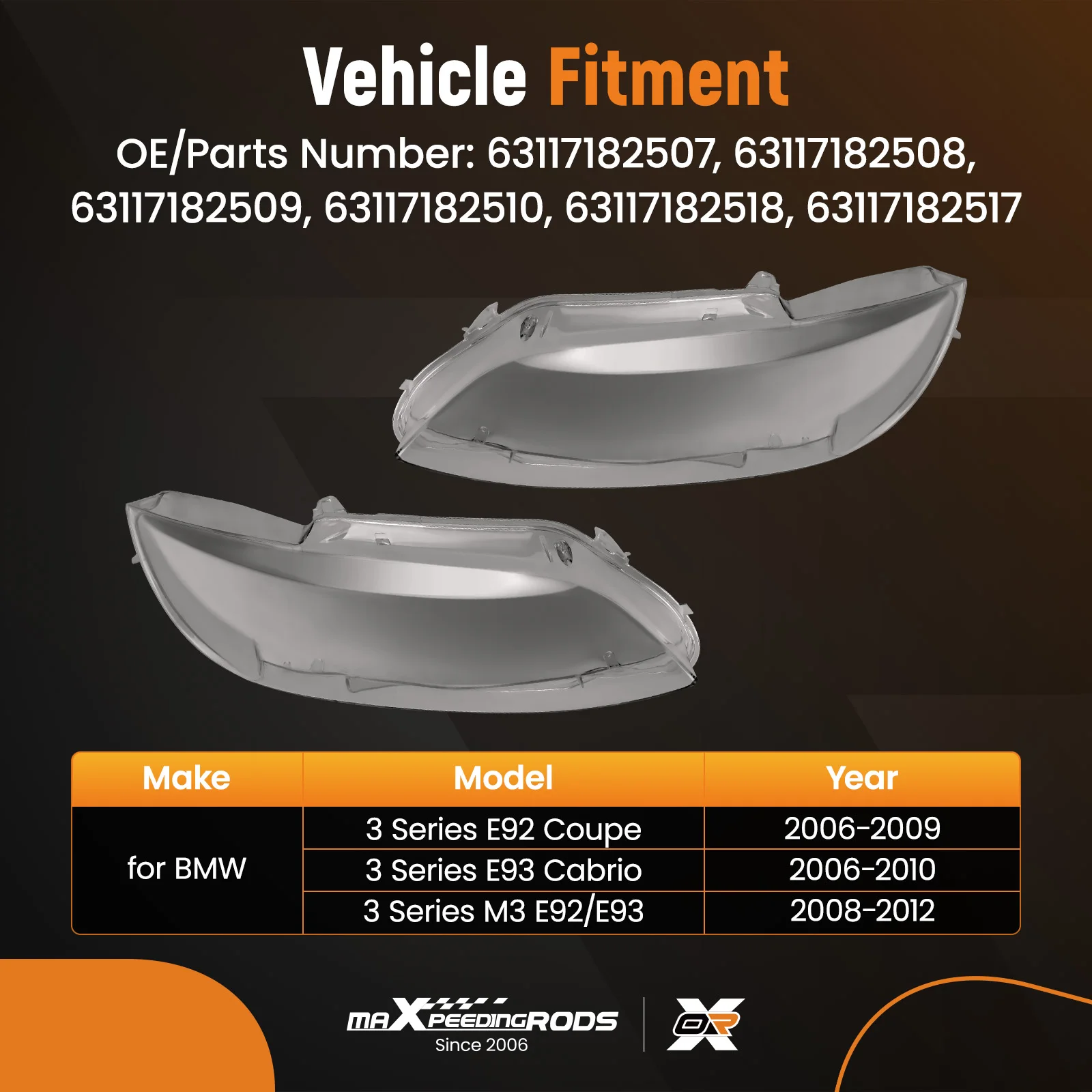 Left Right Clear Headlight Lens Cover for BMW E92 E93 M3 2006-2009 63117182507 for M3 E92/E93 2008 2009 2010 2011 63117182510