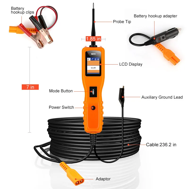 KZYEE KM10 Automotive Power Circuit Probe Tester Electrical System Diagnostic Tool 12V 24V Car Truck AC DC Test Scanner