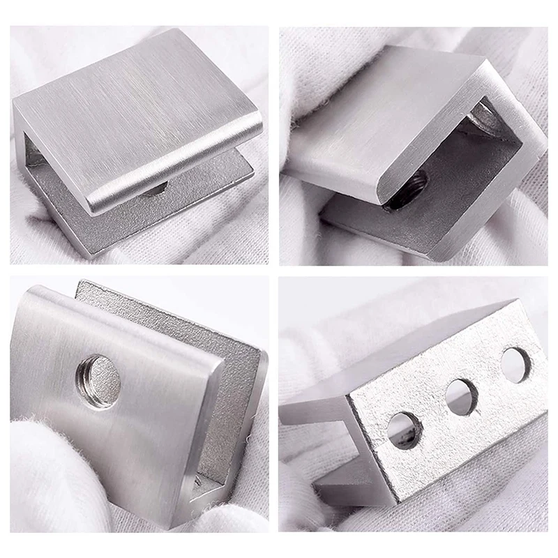 4Pcs Adjustable 304 Stainless Steel Glass Shelf Brackets Glass Clip Clamp Support 0.23 - 0.35Inch Brushed Finished