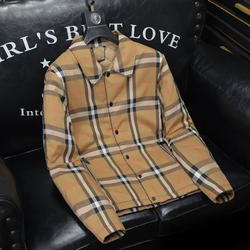 

High-end lapel winter cotton clothes men's slim-fitting plaid embossed thickened warm fashion light luxury cotton-padded jacket