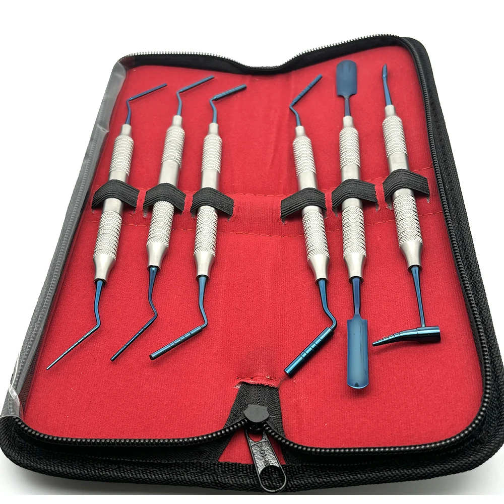 6Pcs Dental Spatula Filler Titanium Coated Dental Bone Grafting Instruments Kit Stainless Steel Instruments Material Set