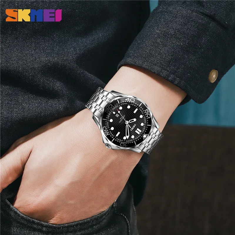 SKMEI reloj hombre 9276 jam tangan pria, arloji gerakan kuarsa Jepang, jam tangan tiga dimensi tekstur Dial, tanggal, jam waktu untuk pria