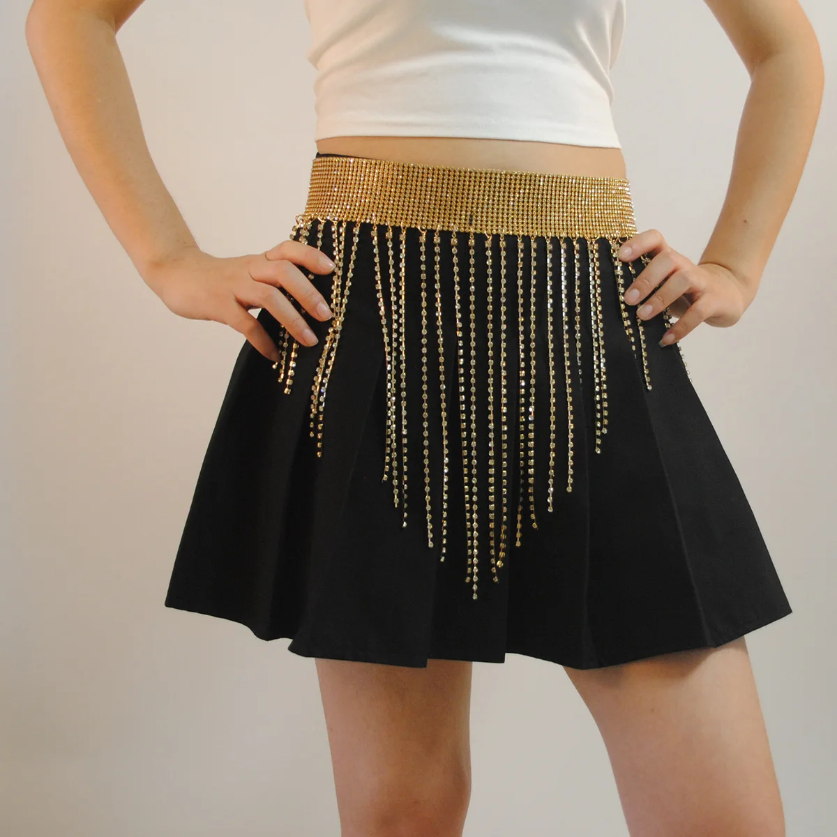 European And American Women's Waist Chain Fashion Tassel Body Chain Super Sparkling Rhinestone Half Skirt For Women