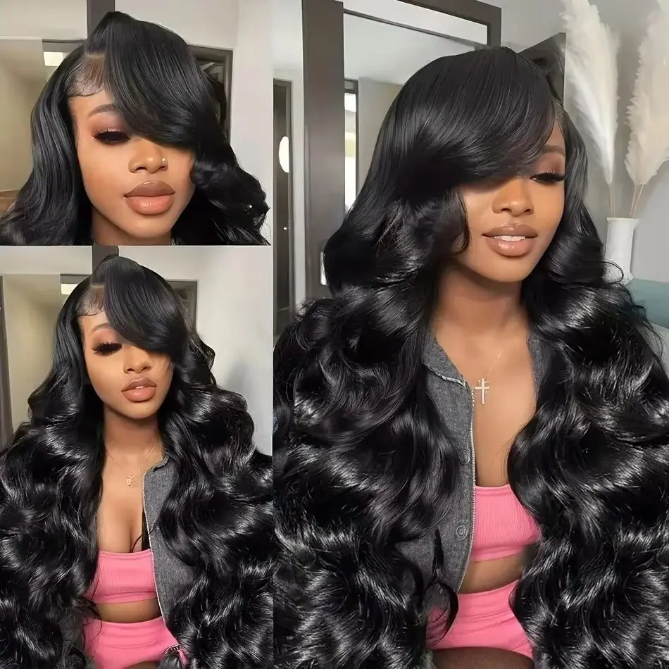

(3B 3C) 13x6 HD Lace Frontal Wigs Natural Black Body Wave Human Hair Wigs Black 32 inches Front Wig Brazilian Pre Plucked
