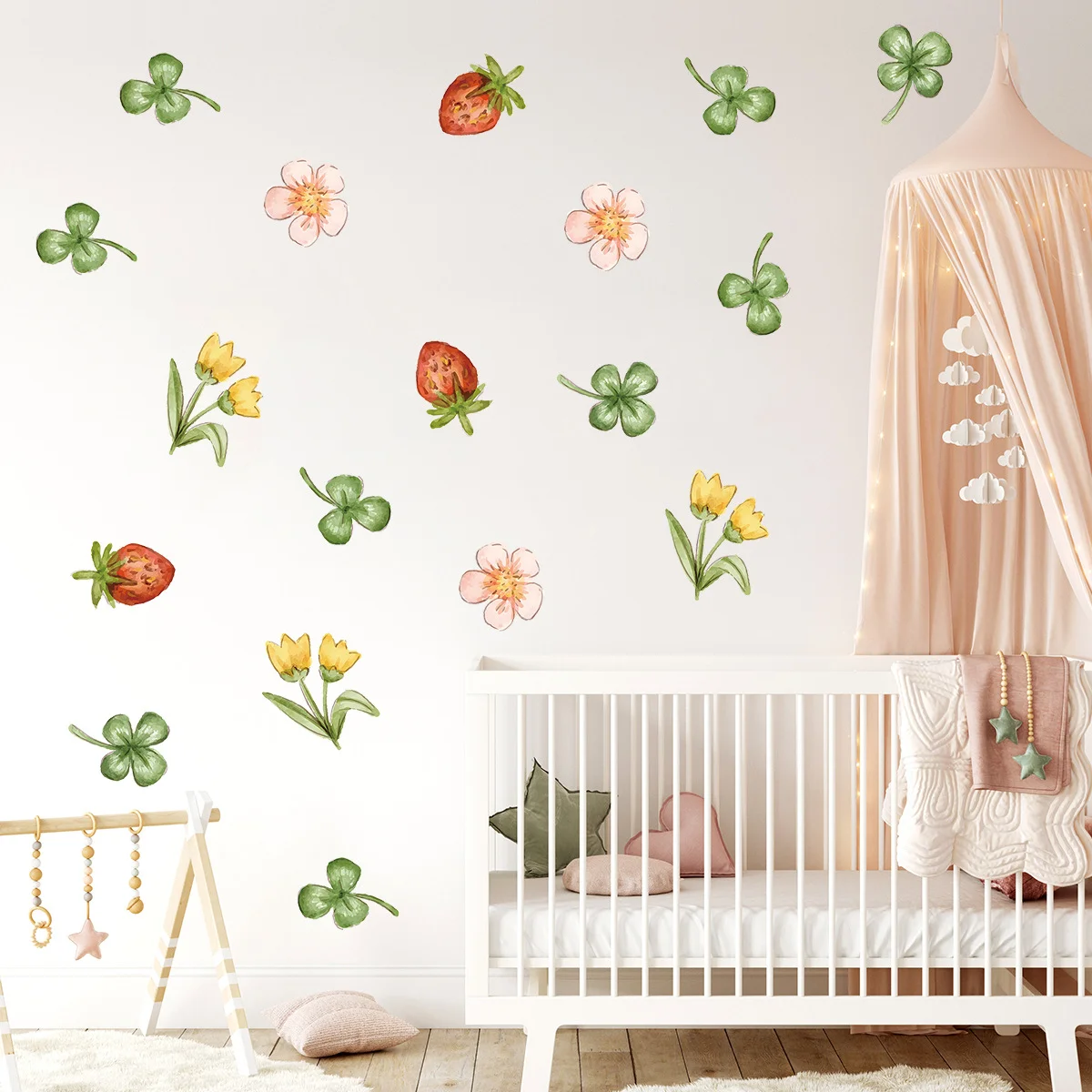 

Garden Wall Sticker For Children Strawberry Flowers Clover PVC Room Stickers Home Decoration Accessories Self-Adhesive Wallpaper