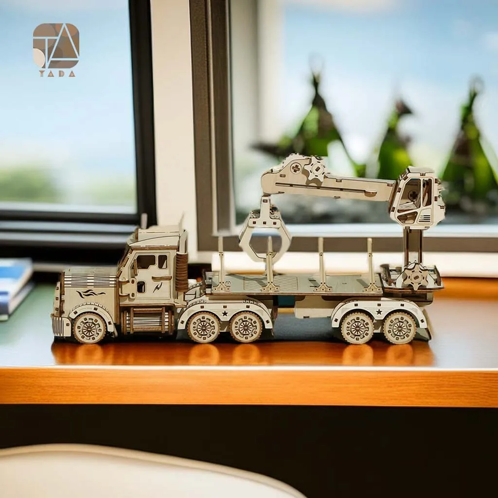 Tada DIY 3D Wooden Puzzle Toys Movable Truck Crane Assembly Gift Model Educational Game For Children Adult