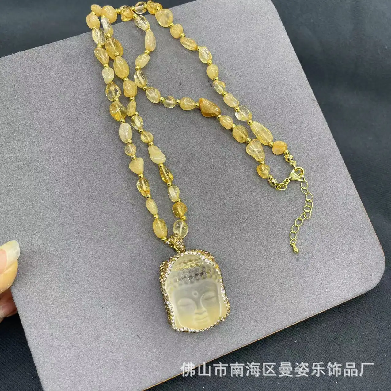 DIY accessories New Natural Citrine Necklace, Laughing Buddha Pendant, Sweater Chain, Natural Stone Buddha Jewelry Factory Direc