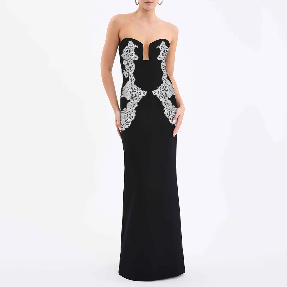 Sexy Black Strapless Strapless Strapless Sleeveless Gown Birthday Dinner Dress Cross-Border