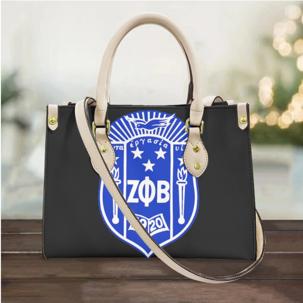 

Zeta Phi Beta Print Elegant Black Top Handle Totes Long Shoulder Strap Outdoor Casual Messenger Bag Fashion Trendy Handbags Gift