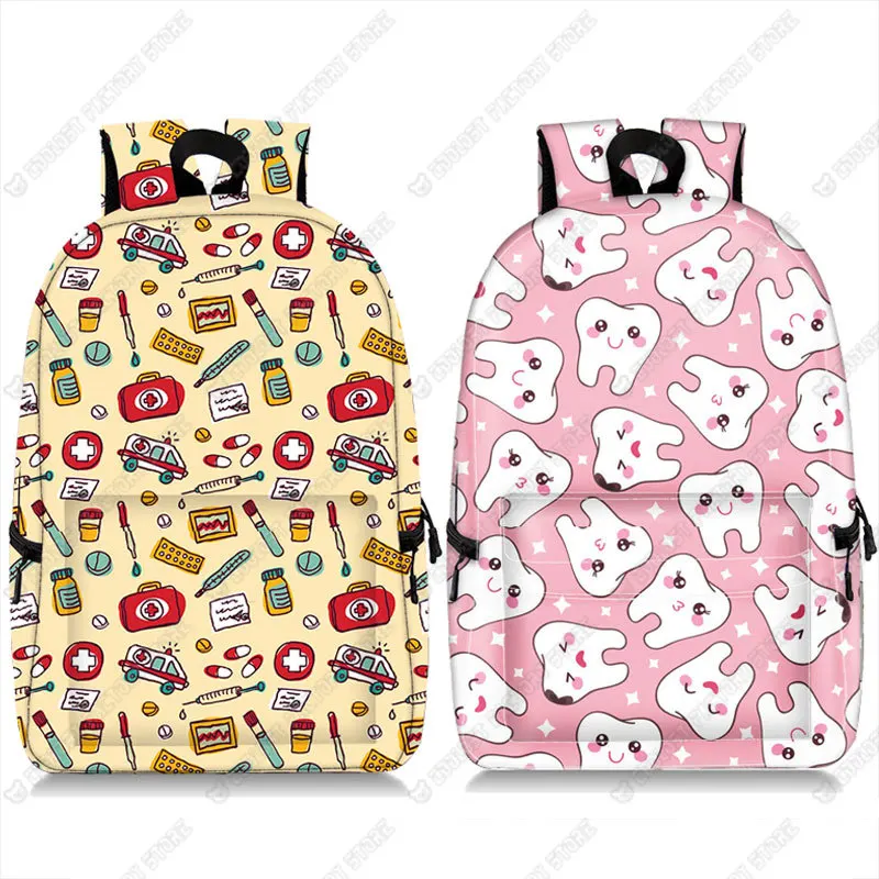 Doctor Nurse  ECG Printing Backpack for Teenager Girls Children Cute Tooth Fairy Travel Bag Student Bagpack