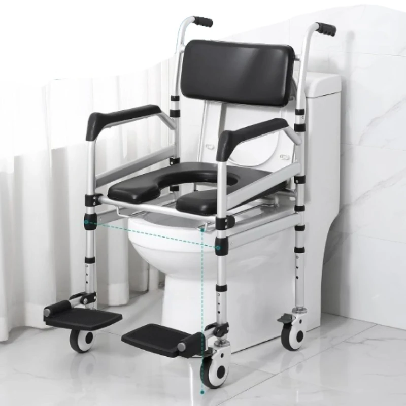 

Bathroom Chair Patient Transfer Shower Blow Patient Transfer Toilet Shower Chair Manual Foldable Aluminum Wheelchair