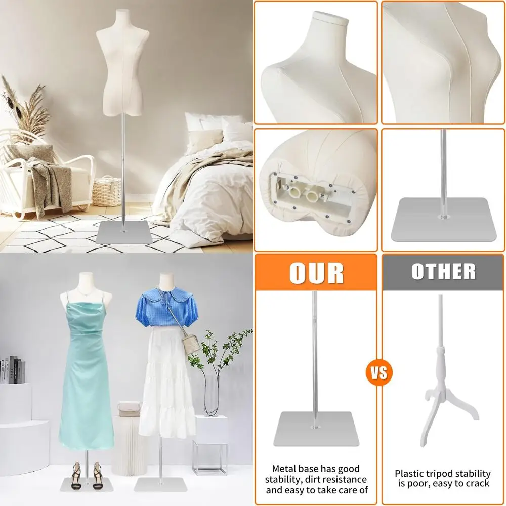 

Adjustable Height Sewing Mannequin Female Black Linen Fabric Torso 50-70 High for Dressmaking with Detachable Feature