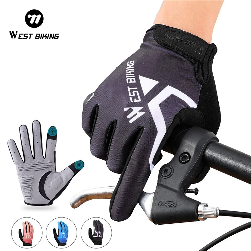 

Велосипедные перчатки WEST BIKING с дышащим сенсорным экраном и полным пальцем, мотоциклетные велосипедные MTB, светоотражающие противоскользящие эластичные велосипедные перчатки