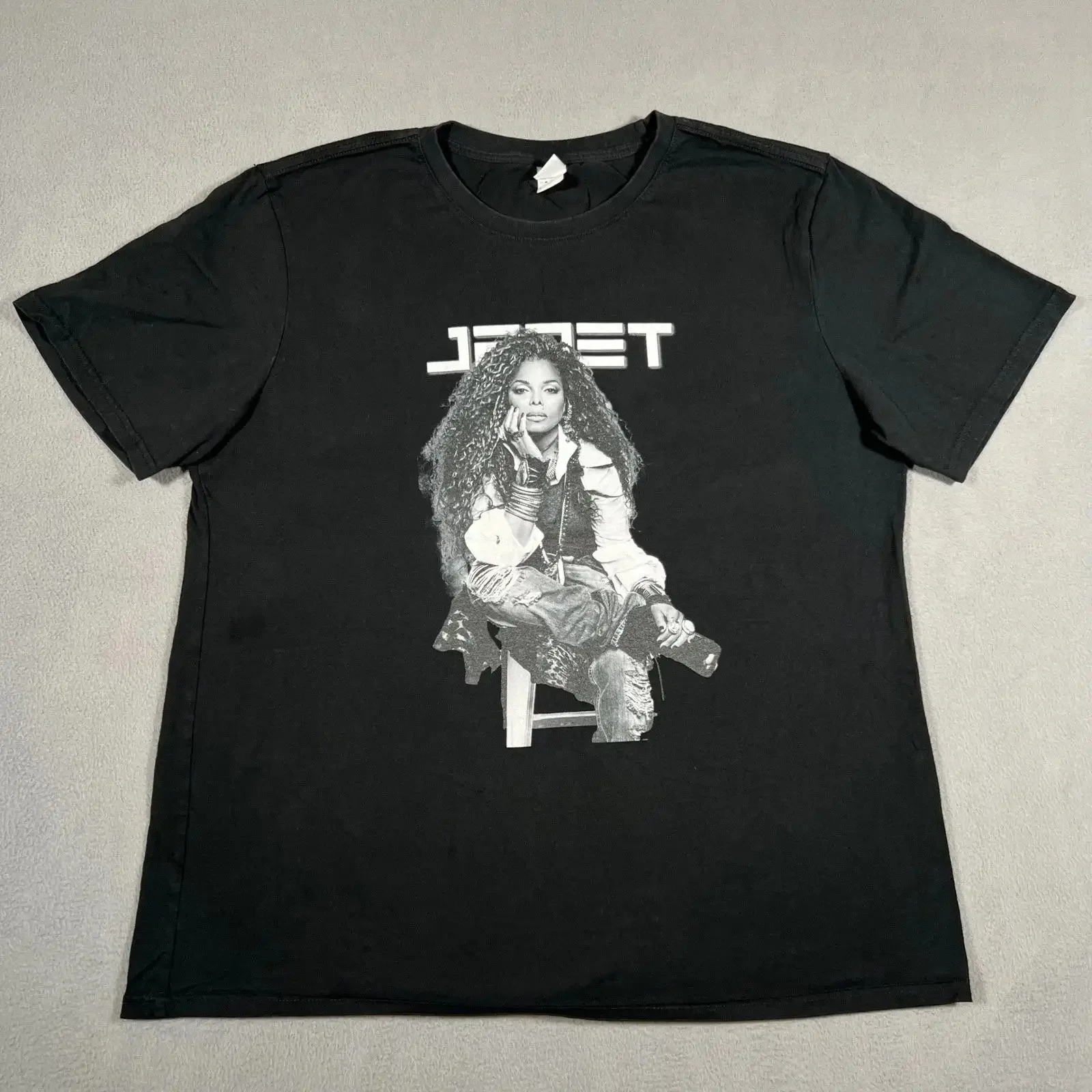 Camiseta Janet Jackson Negra con Gráfico de Retrato para Mujer, Talla XL, Estilo Rap R&B, Mercancía Musical Vintage, Lavada, Streetwear, Ligeramente Casual, Suave