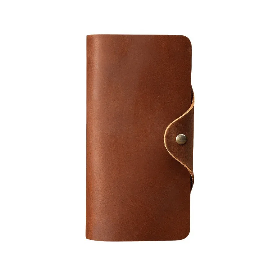 1132 Men's Leather Bifold Wallet Long Top Layer Cowhide Wallet with Multiple Card Slots and Button Pockets
