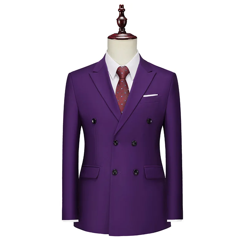 

Новый модный мужской фиолетовый пиджак 2026 года, двубортный, деловой повседневный, приталенный, в корейском стиле, высококачественный мужской пиджак-куртка