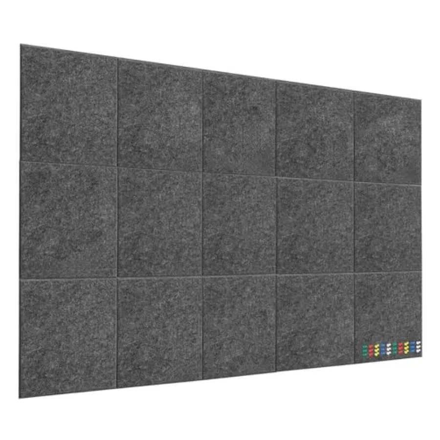 

Acoustic Felt Bulletin Boards for Wall - 15-Pack Self-Adhesive Memo Tiles with 30 Colorful Pins, Decorative Notice Board for Of