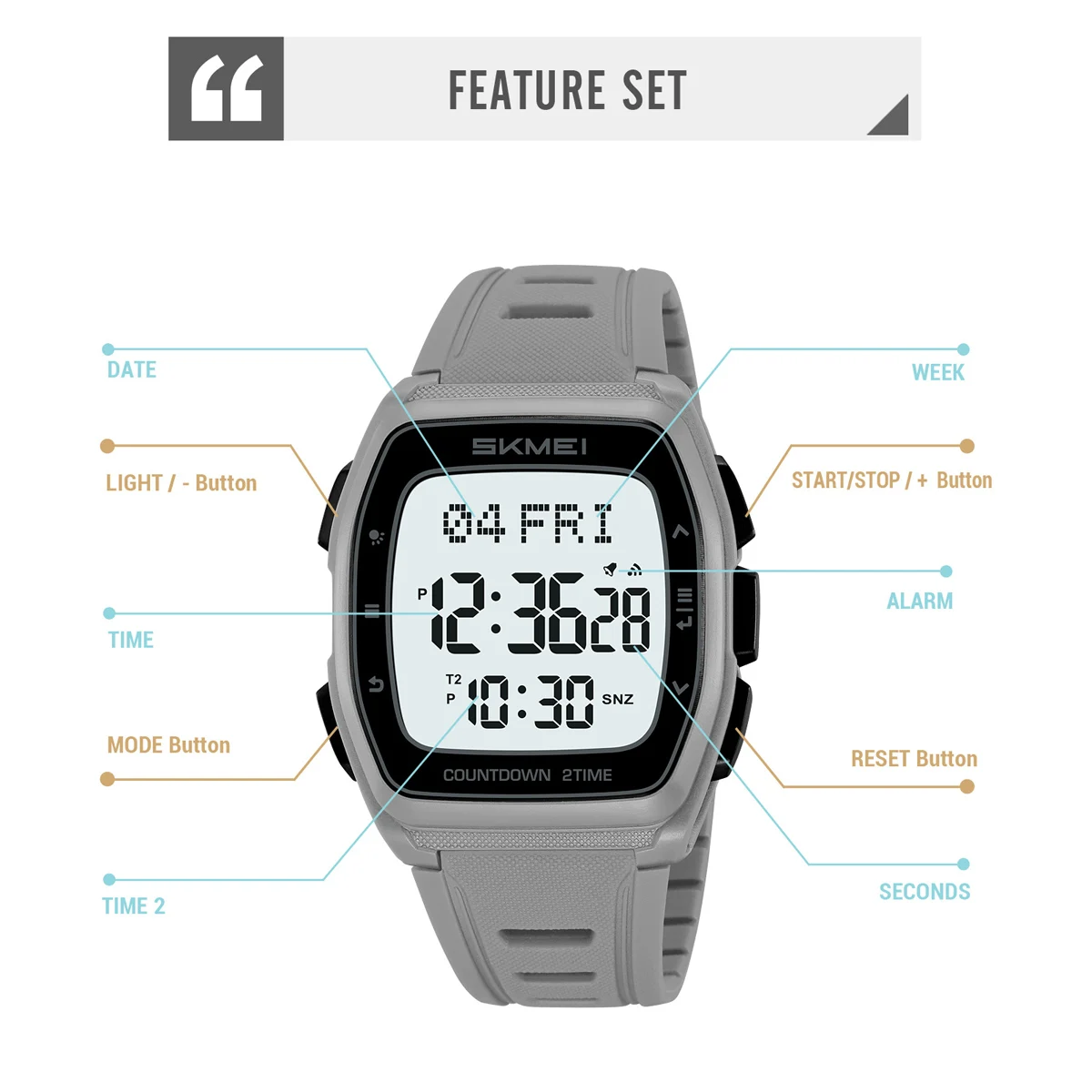 SKMEI Sports World Time Waterproof Electronic Watches For Men Women Fashion Digital Wristwatches Chrono Count Down Timer Watch