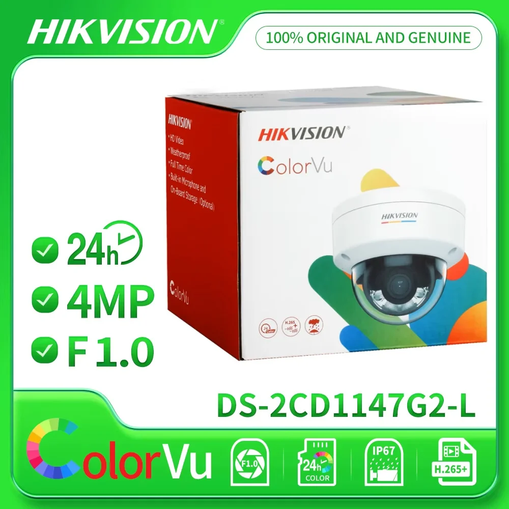 

Hikvision Original DS-2CD1147G2-L 4-мегапиксельная фиксированная купольная сетевая камера ColorVu для обнаружения людей и транспортных средств, антивандальная безопасность