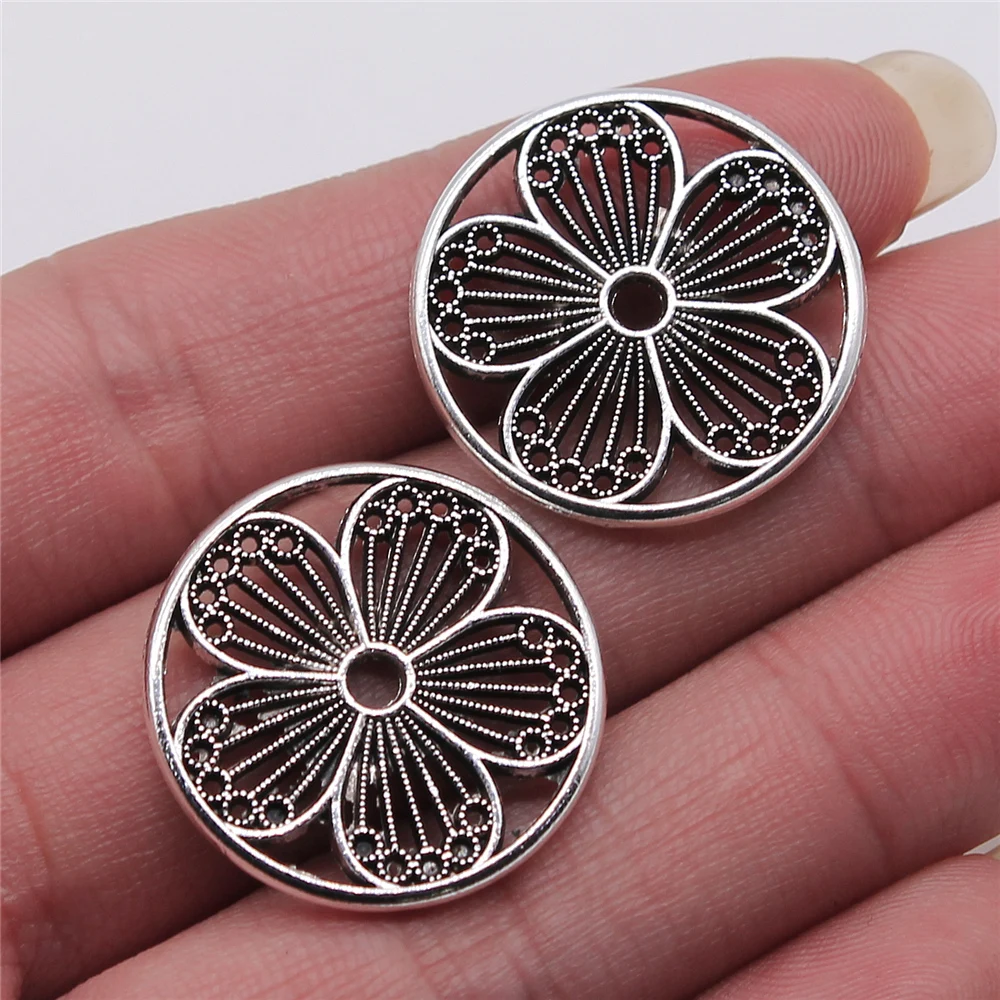 Wholesale 60pcs/bag Flower Charms Wholesale For Jewelry Making 25x25mm Antique Silver Color Jewelry Accessories