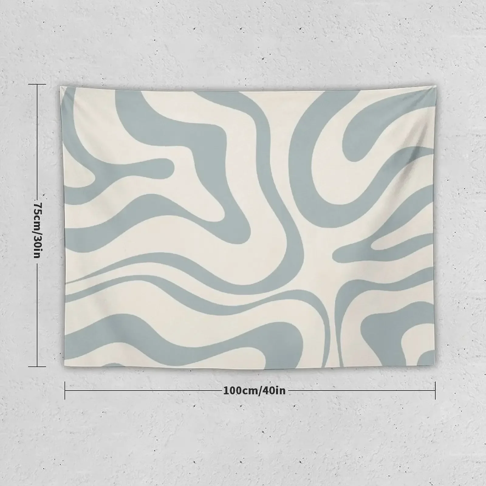 Modern Retro Liquid Swirl Abstract Pattern in Light Blue-Grey and Cream Tapestry Decorations For Your Bedroom Tapestry