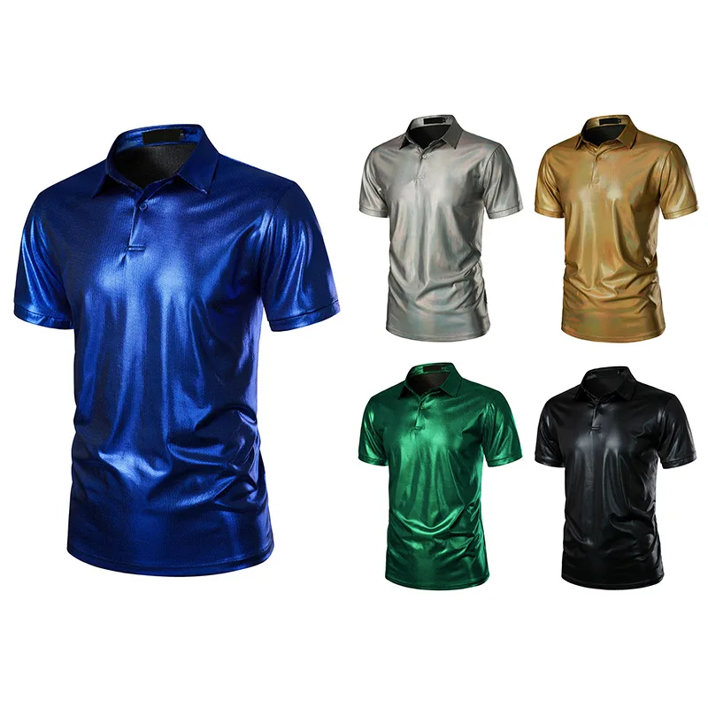 2024 New Summer Men's Beauty Bar Hot Stamped Print T-shirt Men's Short Sleeved POLO Shirt Men's Bright Face Top