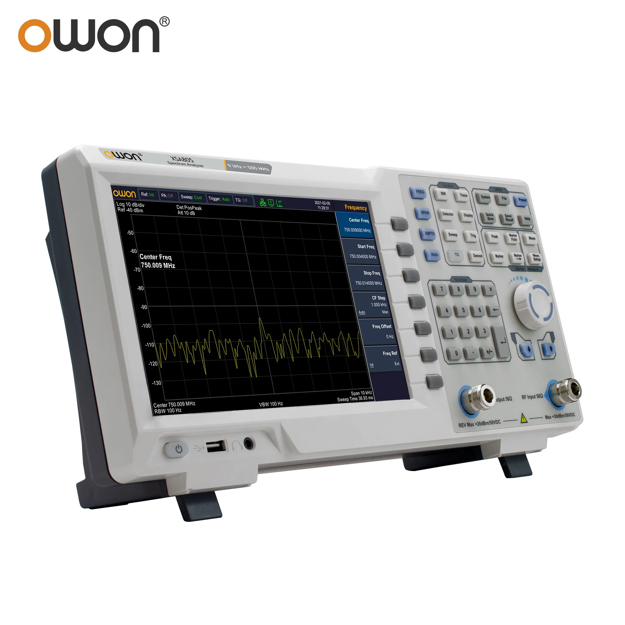 Analizzatore di spettro OWON XSA805 Gamma di frequenza da 9 kHz Rapporto di risoluzione fino a 500 MHz 1280×800 Test EMI LCD da 9 pollici XSA805TG