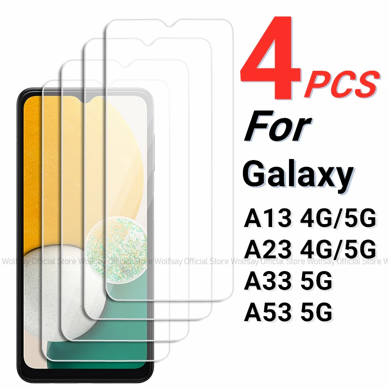 Protetor de Tela para Samsung Galaxy, Vidro Temperado, Cola Completa Tampa Do Telefone, A13, A23, A33, A53, 5G, 2 Pcs, 4Pcs