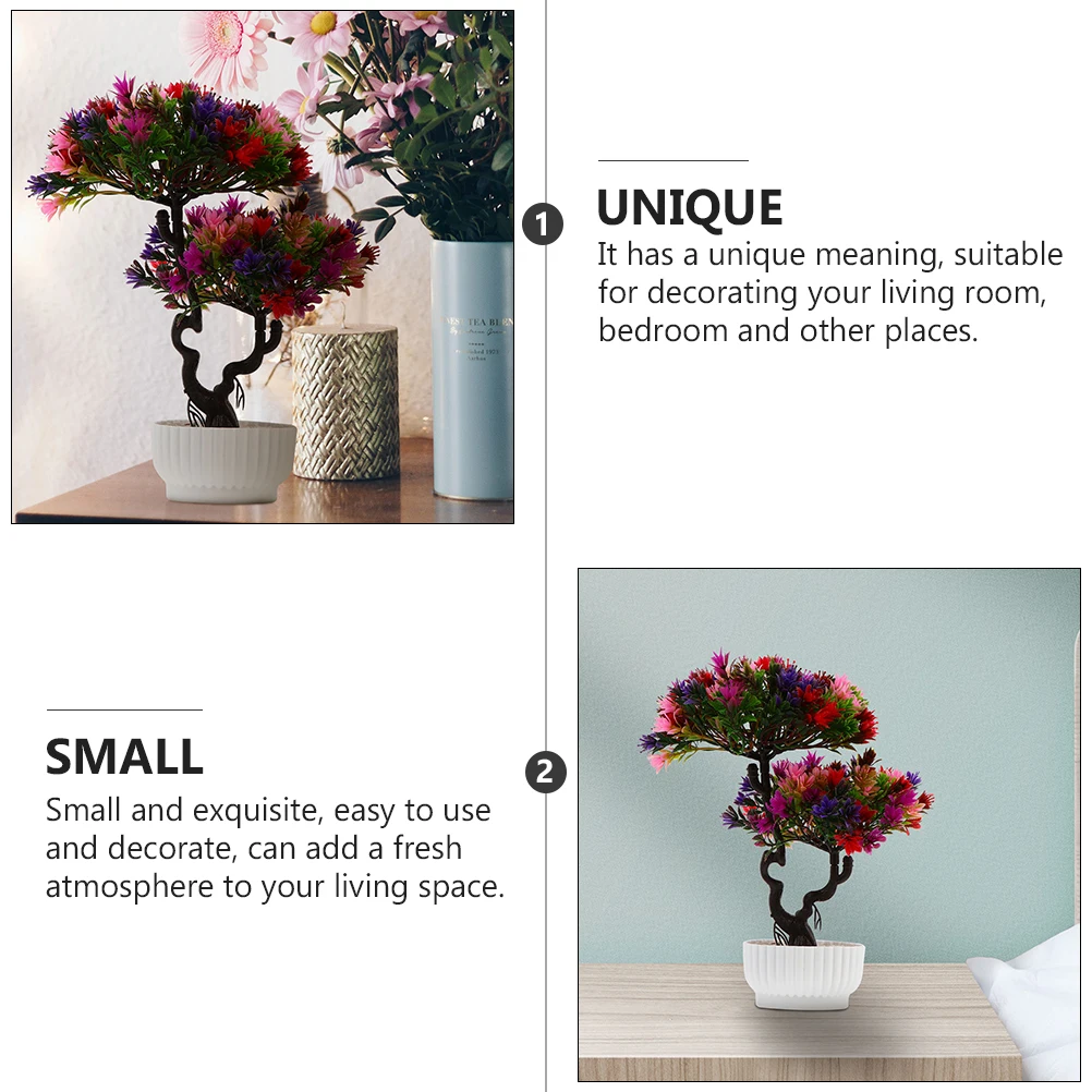 

2 pcs Simulated Guest-Greeting Pine Bonsai Potted Plant Artificial Plastic Flower Decorative Indoor Outdoor for Home