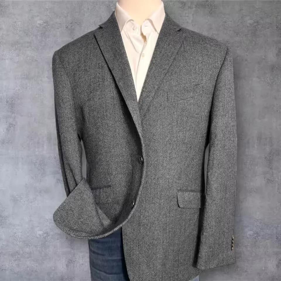 سترة بدلة متعرجة للرجال سترة واحدة الصدر ذات طية صدر السترة بقصة ضيقة وأنيقة ومريحة قابلة للتنفس ملابس عمل معطف رسمي جديد
