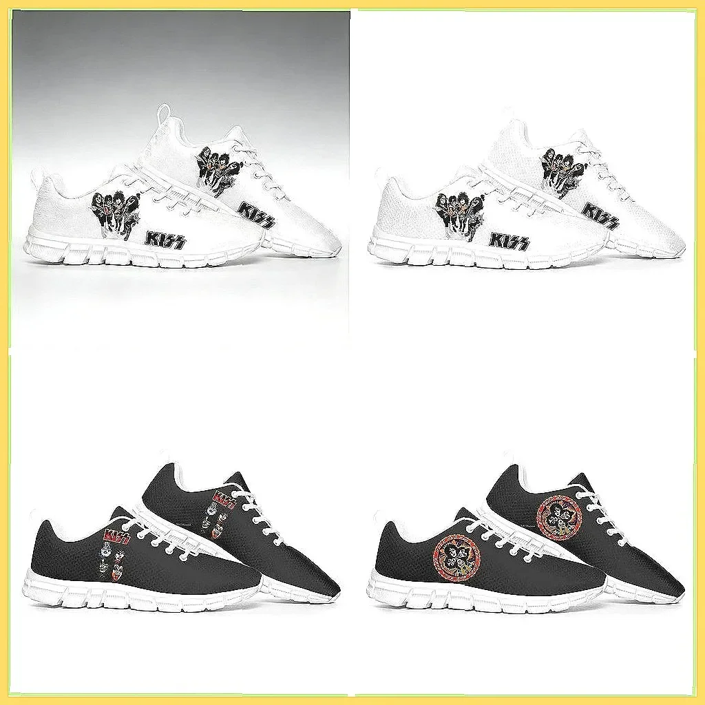 

Custom Lace-Up Kiss Rock Band Fashion Sneakers for Adults, Elastic Couple Shoes for Spring Autumn Sports