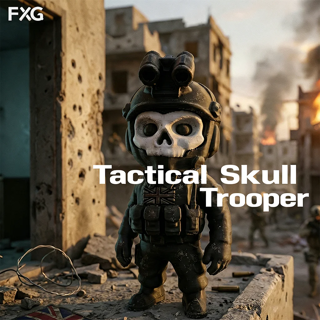 Taktische Totenkopf-Soldaten-Figur, Militärischer Schreibtisch-Dekor, Chibi Taktische Soldaten-Skulptur, Hardcore Taktisches Ornament