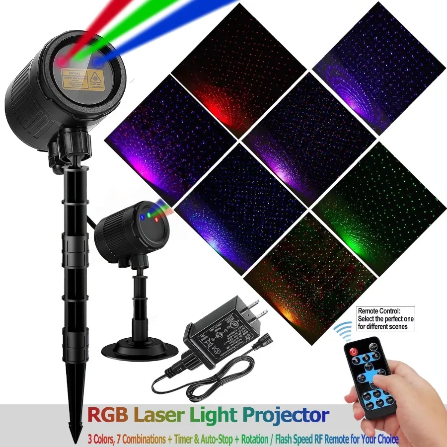أضواء جهاز عرض ليزر مقاوم للماء لعيد الميلاد في الهواء الطلق 3 ألوان أضواء ليزر للدش على شكل نجمة مع جهاز تحكم عن بعد وفكرة وظيفة الموقت