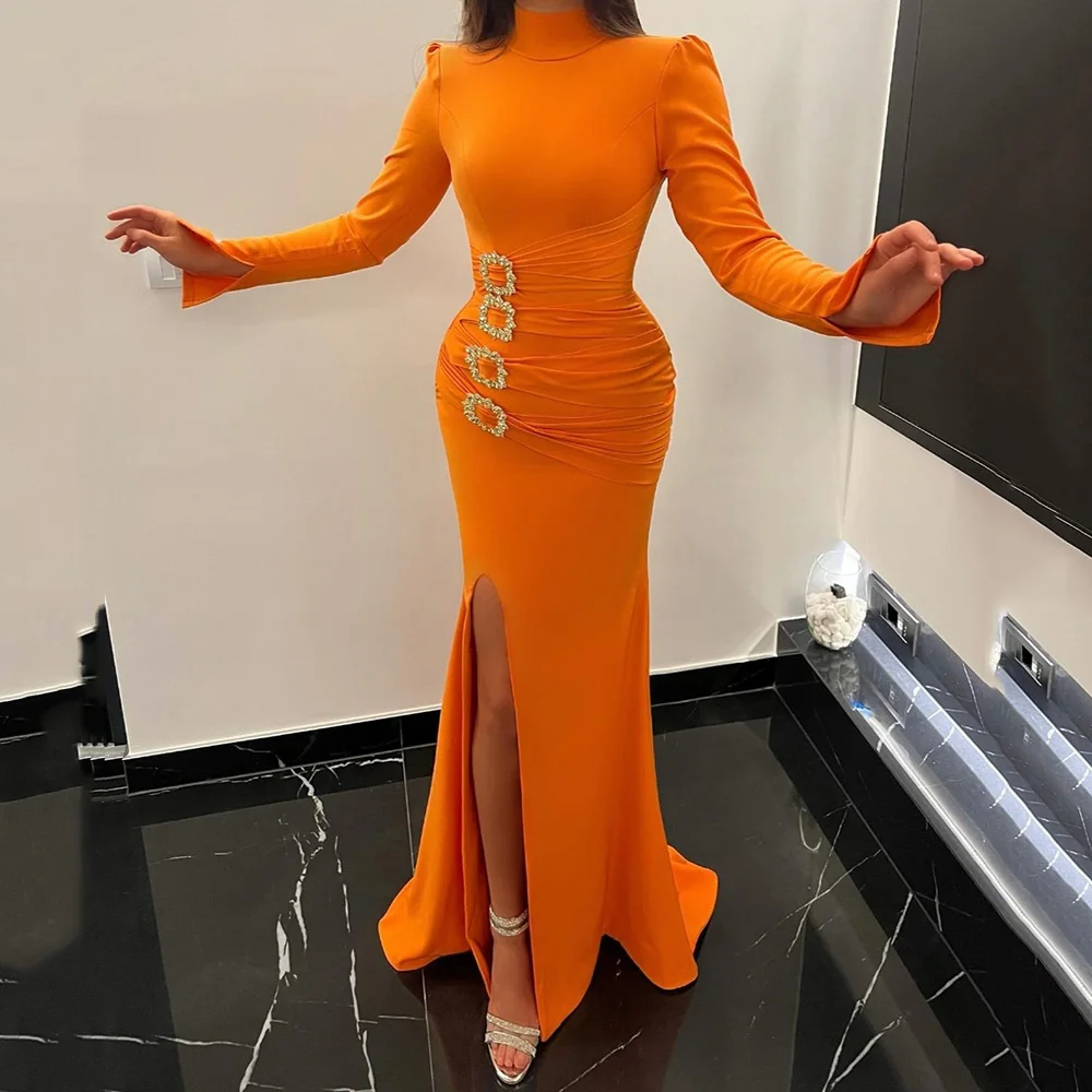 

Long Sleeve Mermaid Dress High Slit Evening es Sexy Celebrity Banquet Vintage Prom Gown فساتين الحفلات