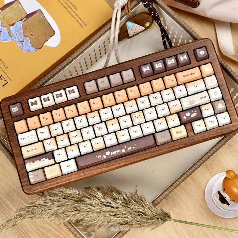 MAIMOOO Cute Puppy Team Keycaps PBT Cat Head DIY Five Sided Heat Sublimation Brown Coffee Cute Keycaps