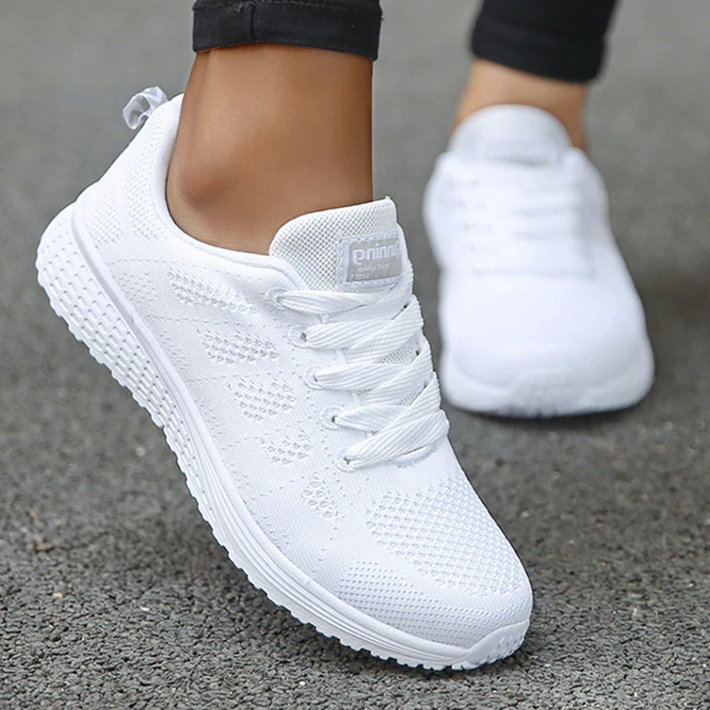 Women Casual Shoes Fashion Walking Mesh Flat Shoes For Women Sneakers Gym Women Vulcanized Shoes White Black Tennis Female