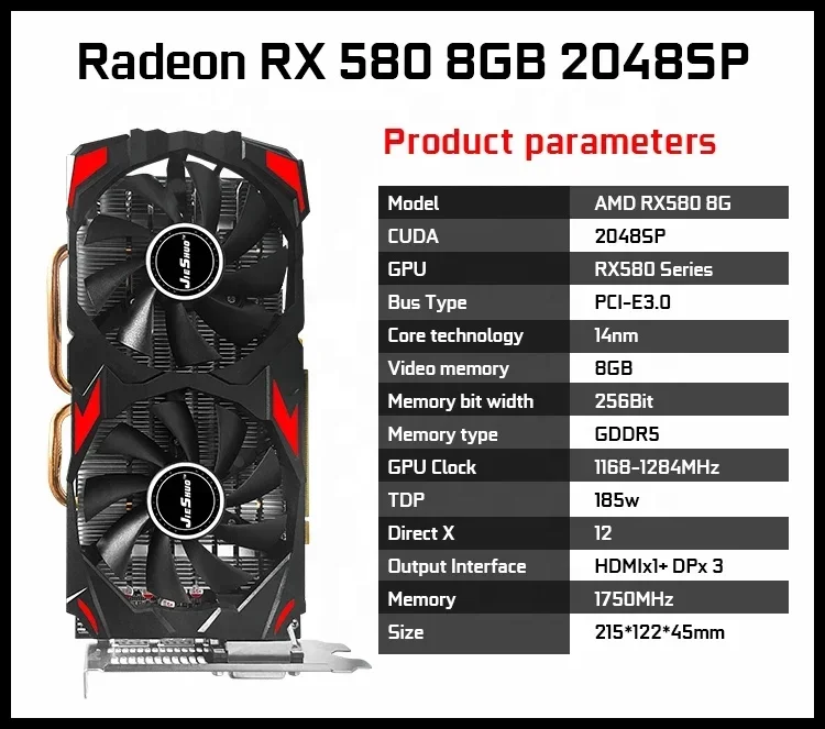 AMD rx 580 kartu video Gaming 8G, kartu grafis komputer PC gpu rx 580 2048sp