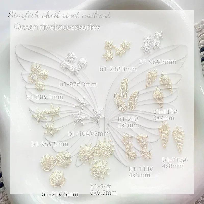 3D Pure Gold Nail Charms Mini Seahorse Shell Design 500pcs Rust-proof Copper Slices for Manicure Salon Home Use
