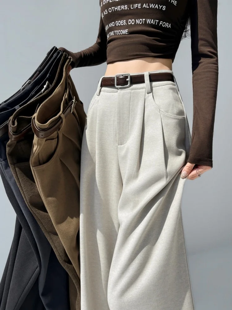 High Waist Straight Leg Narrow Version Oatmeal Apricot Wide Leg Pants Women's Spring Autumn 2026 New Small Size Suit Long Pants
