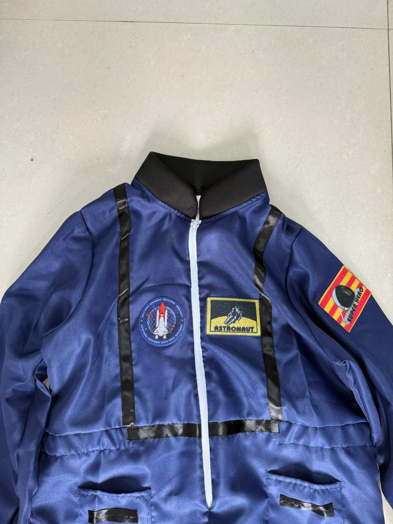 Children's Long Sleeve Space Explorer Jumpsuit with Patches, Elastic Cuffs for Stage Performances